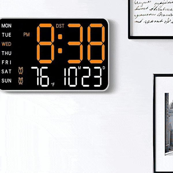 Digital Wall Clock with Remote Control, Dual Alarm & Temperature Display