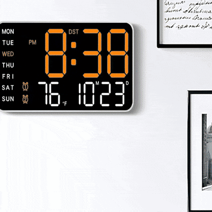 Digital Wall Clock with Remote Control, Dual Alarm & Temperature Display
