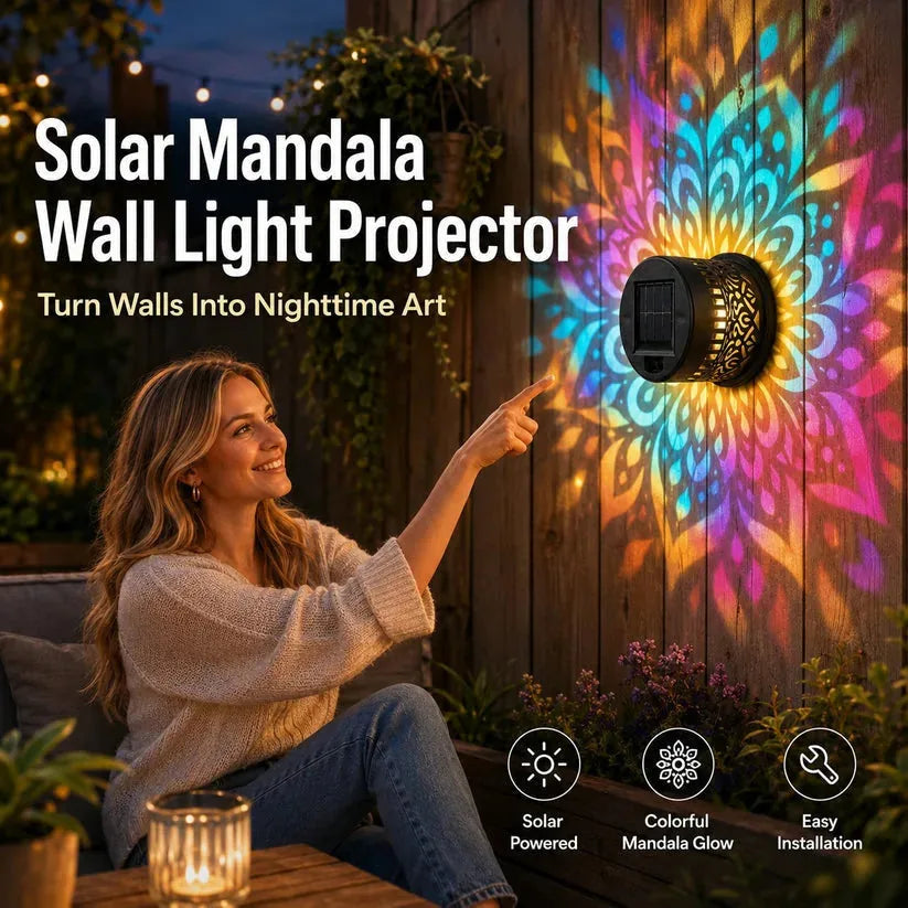 2 PCS Solar Mandala Wall Light – Waterproof Outdoor Garden Fence Projector Lamp with Magical Ambient Glow