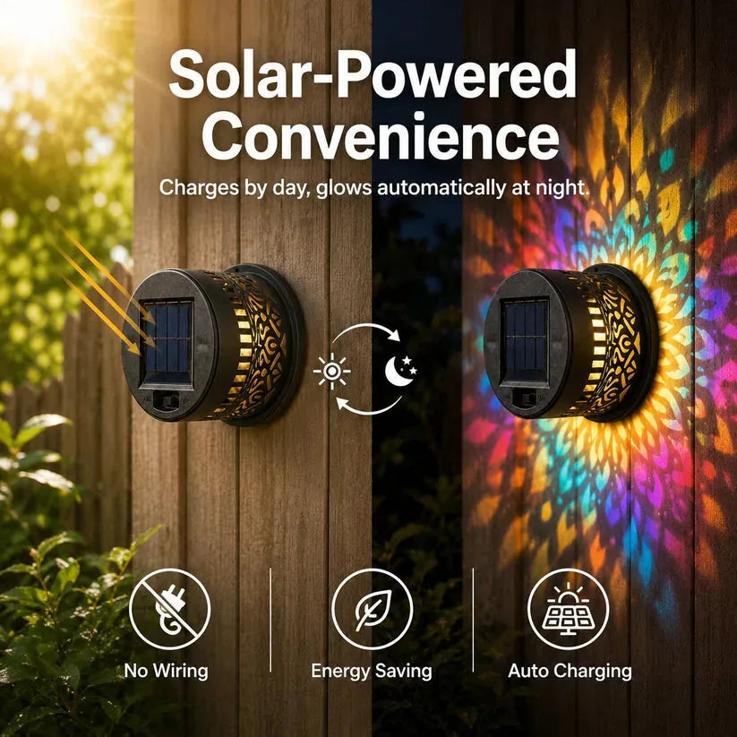 2 PCS Solar Mandala Wall Light – Waterproof Outdoor Garden Fence Projector Lamp with Magical Ambient Glow