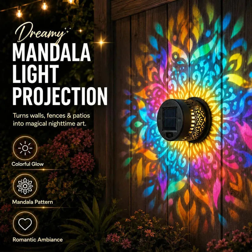 2 PCS Solar Mandala Wall Light – Waterproof Outdoor Garden Fence Projector Lamp with Magical Ambient Glow