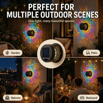 2 PCS Solar Mandala Wall Light – Waterproof Outdoor Garden Fence Projector Lamp with Magical Ambient Glow