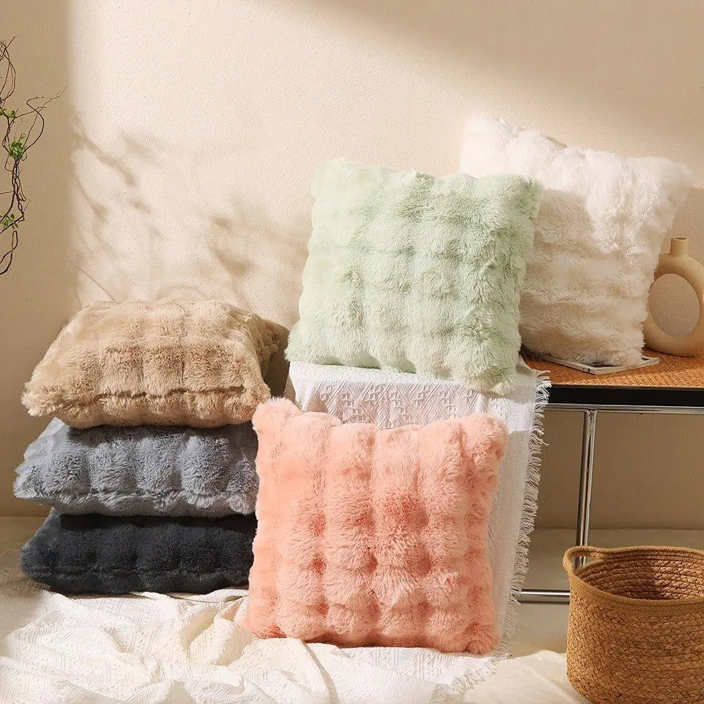 Faux Rabbit Fur Bubble Velvet Pillow Cover