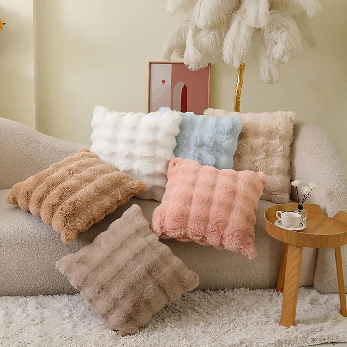 Faux Rabbit Fur Bubble Velvet Pillow Cover