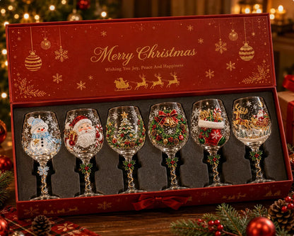 Handcrafted 3D Christmas Wine Glass Collection